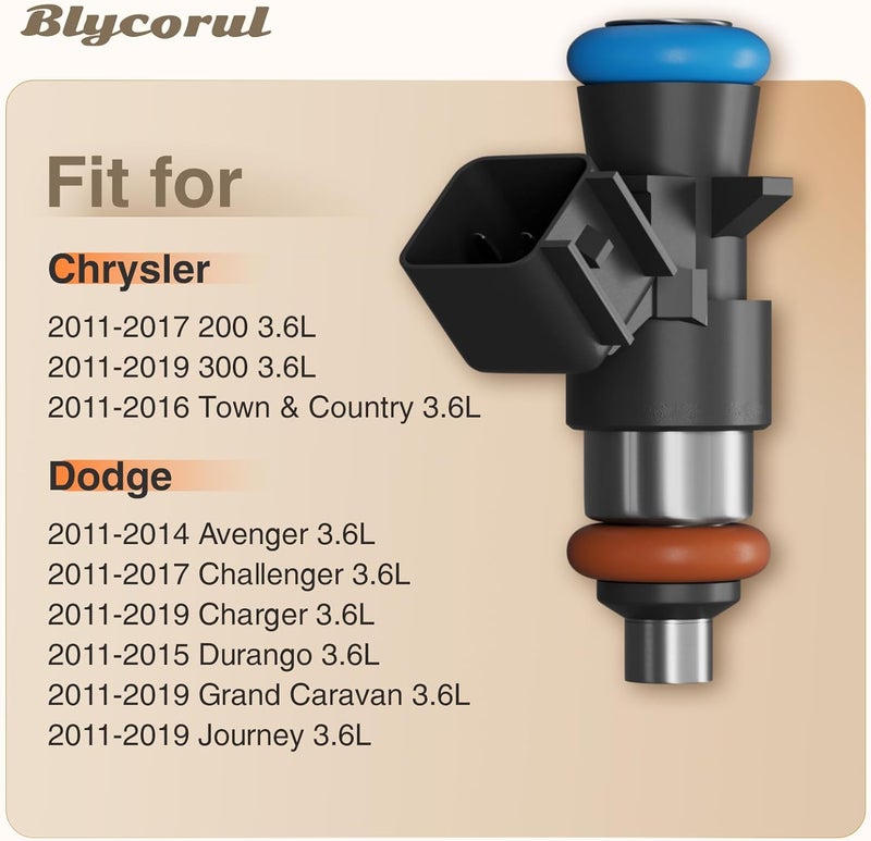 Blycorul 4 Holes Fuel Injectors 0280158233 Fit for 2011-2019 Chrysler 200 300, Dodge Challenger Charger Durango, Jeep Grand Cherokee Wrangler, Ram 1500 2500 3500 3.6L Replaces 05184085AC Set of 6 - Image 2